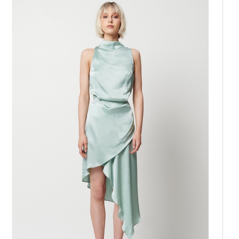 ELLIATT Women's Pistachio Alaia Asymmetric Dress US Size M Sleeveless High Neck